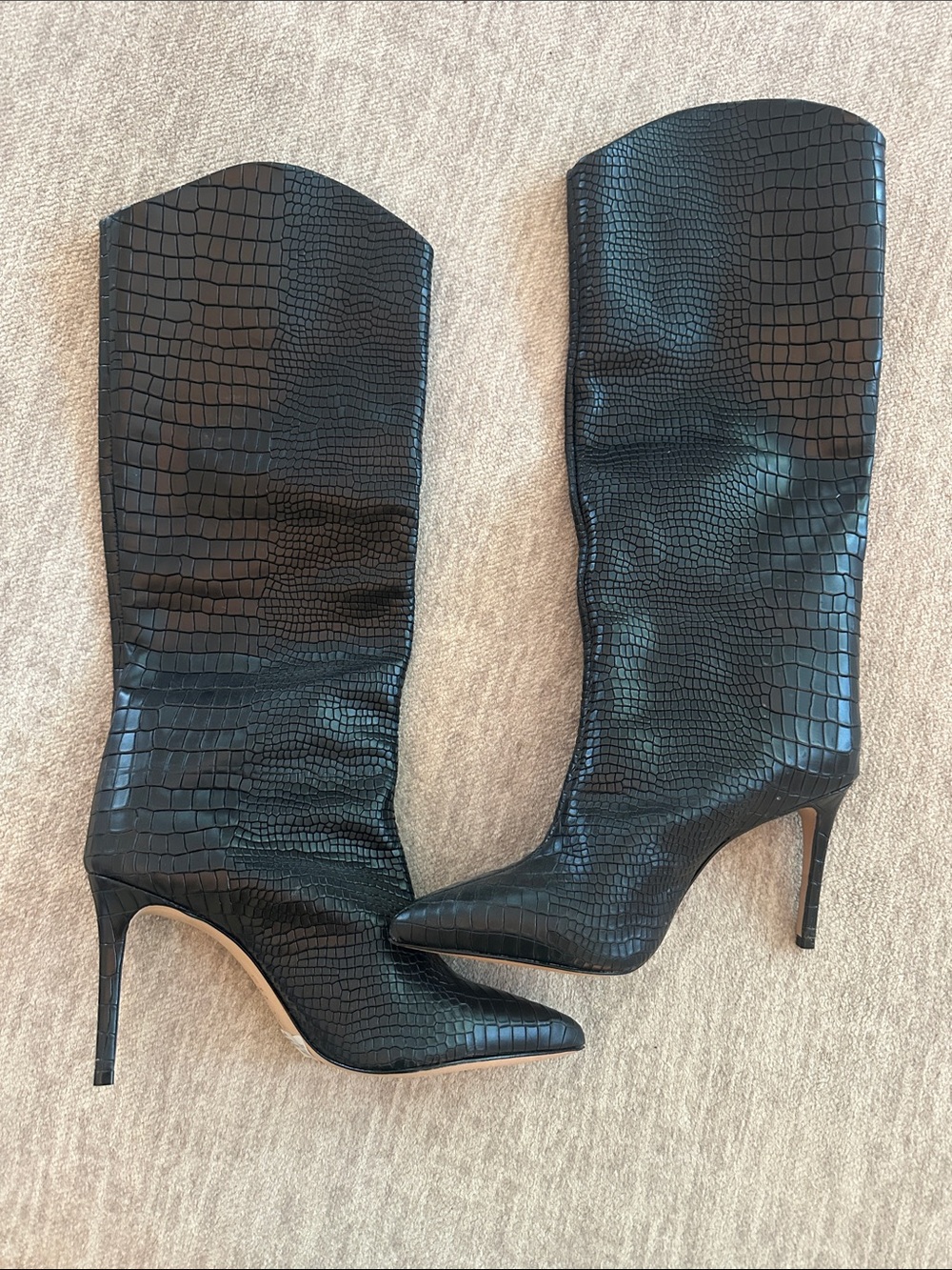 SCHUTZ Black Croc-Embossed Over-the-Knee Stiletto Boots